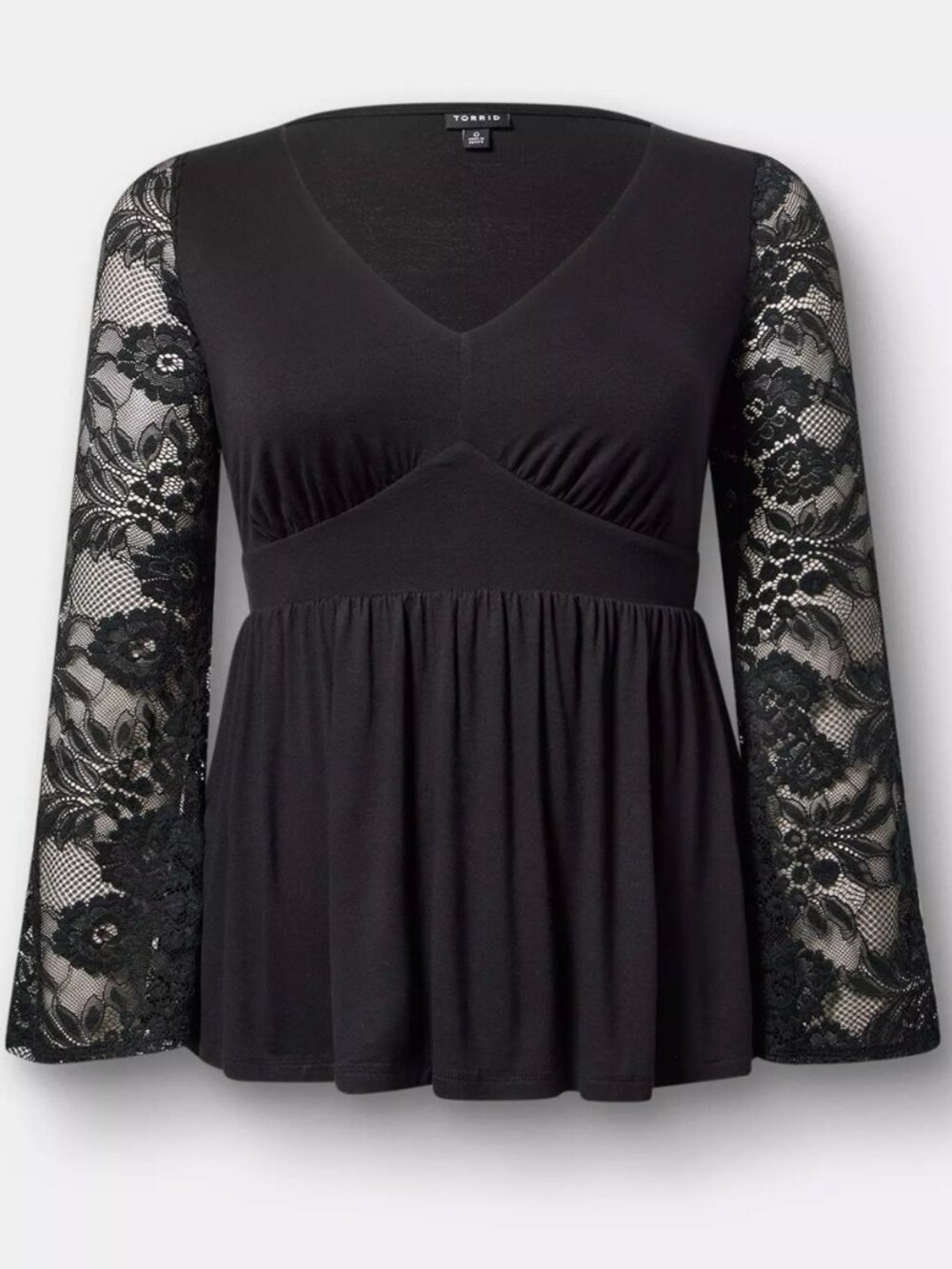 Torrid Slinky Lace Bell Sleeve Babydoll Top